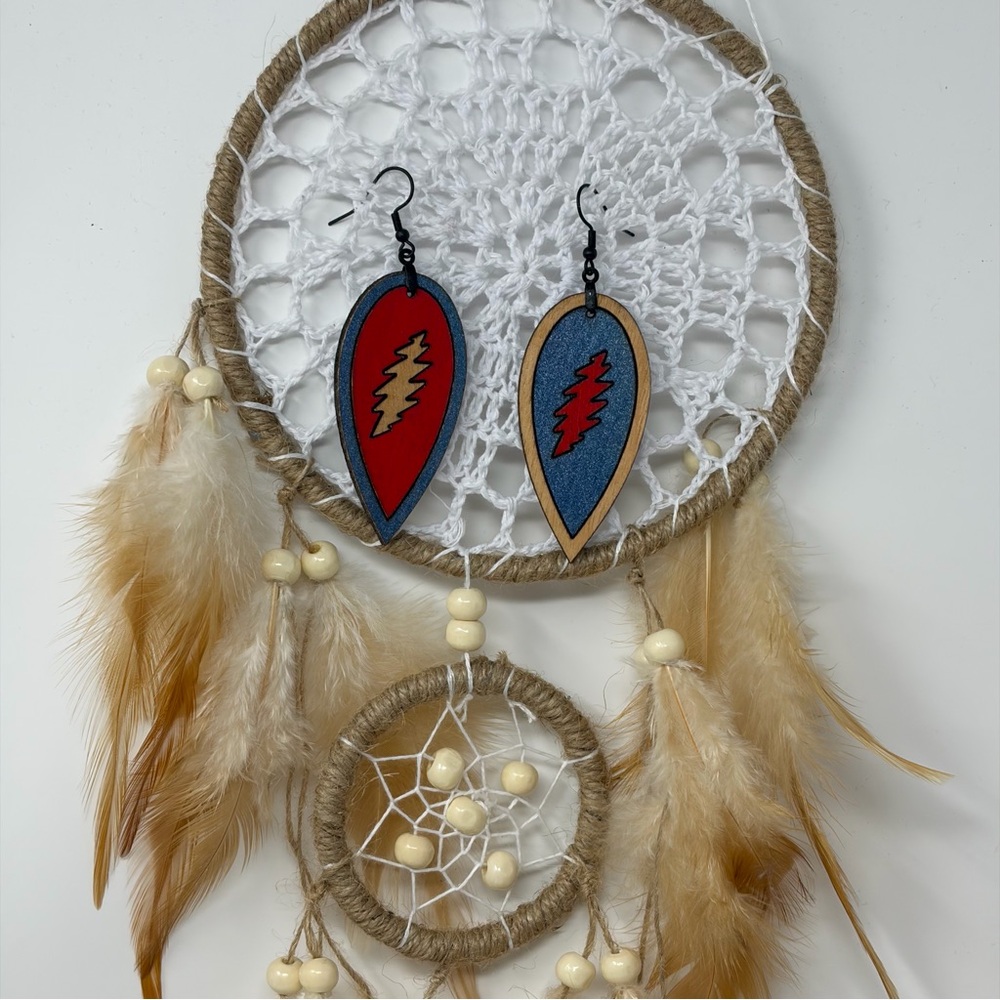 Grateful Dead Pick Style Wood Earrings Red or Blue Choose Color at Checkout NWT